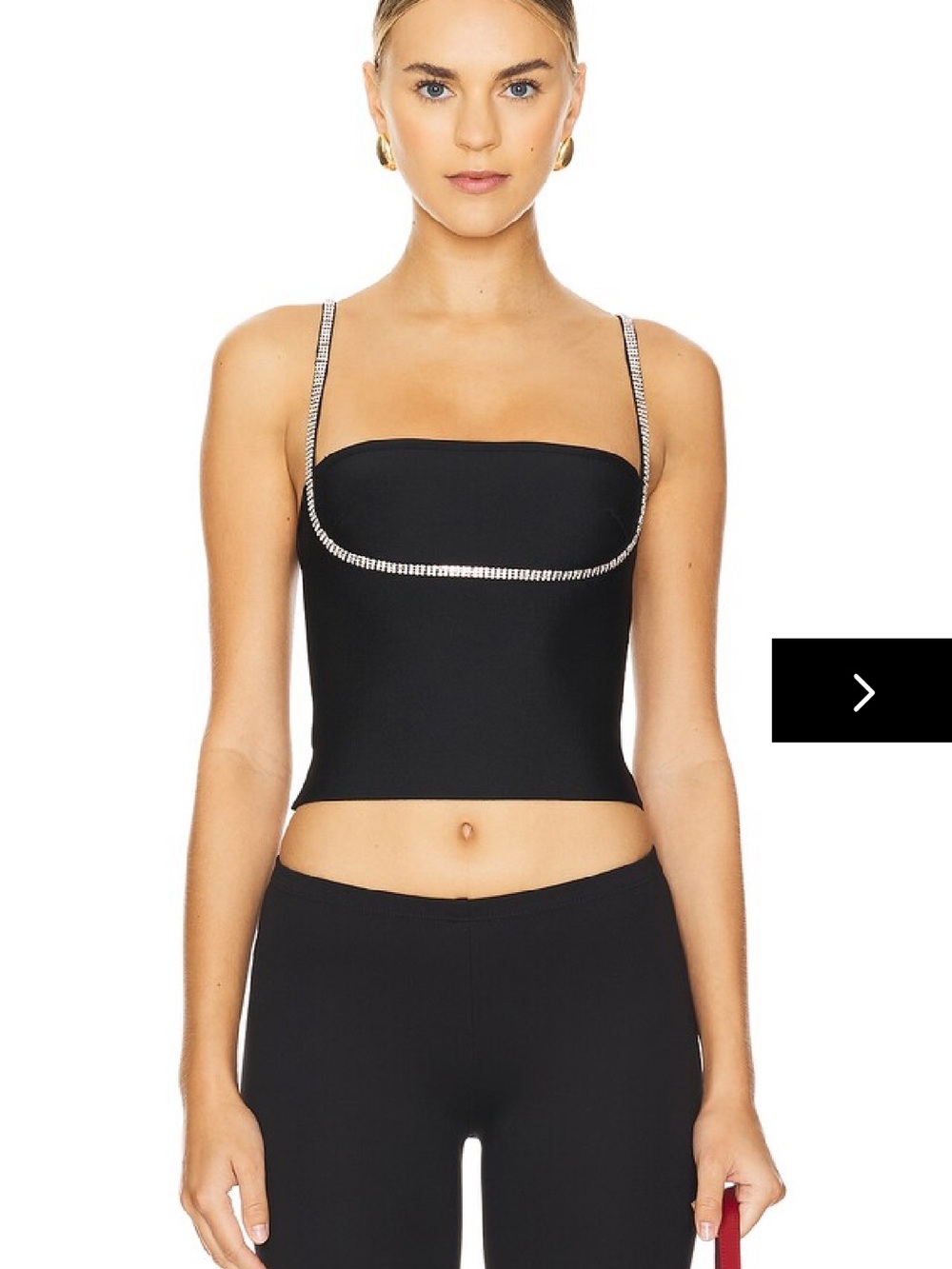Superdown Black Rhinestone Trim Cropped Tank Top